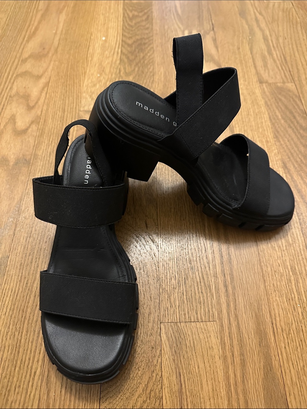 Madden Girl Black Chunky Platform Slingback Sandals
